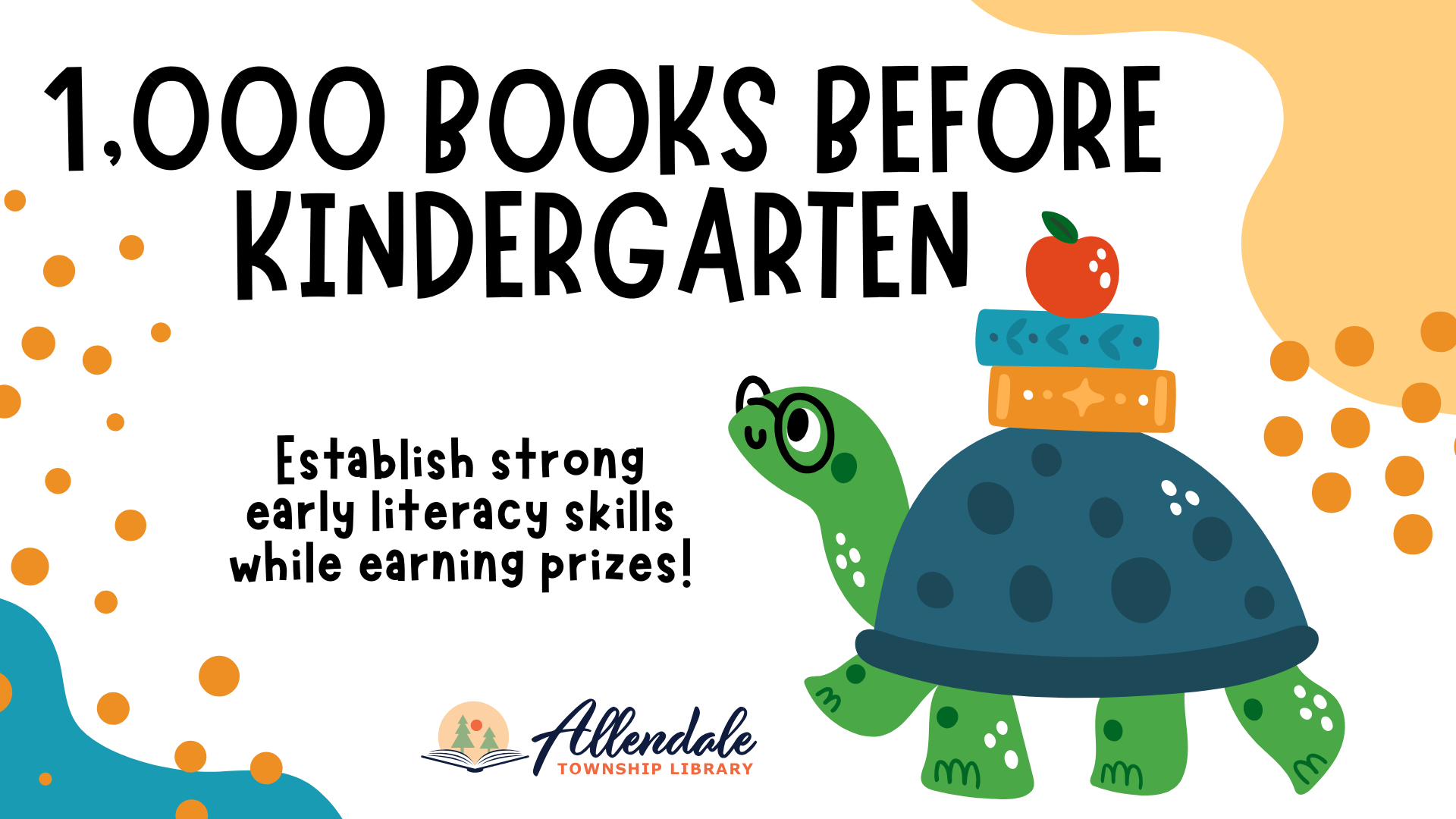 1,000 Books Before Kindergarten poster with turtle mascot