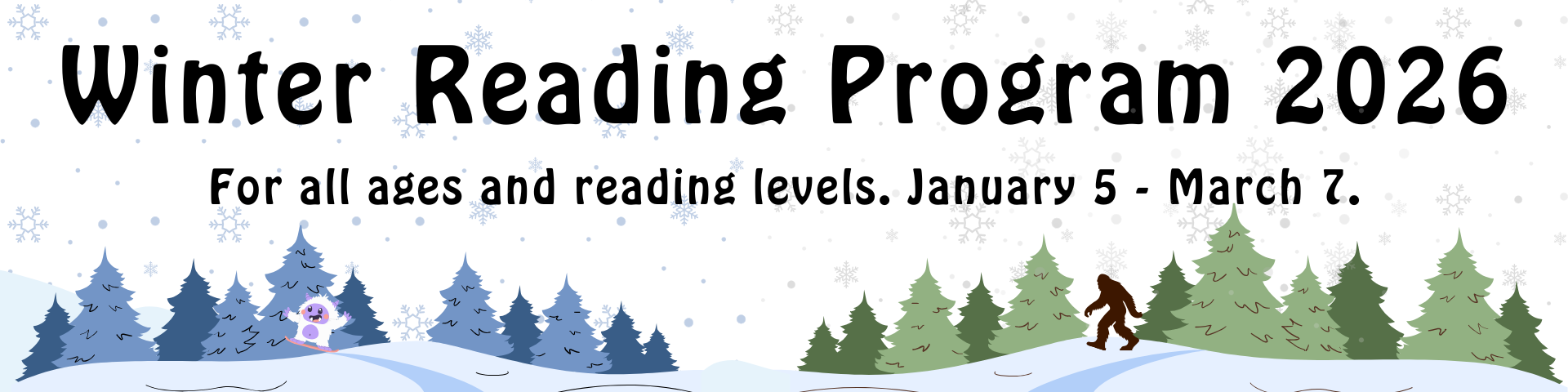 Winter Reading Program 2026 with dates and winter scenery
