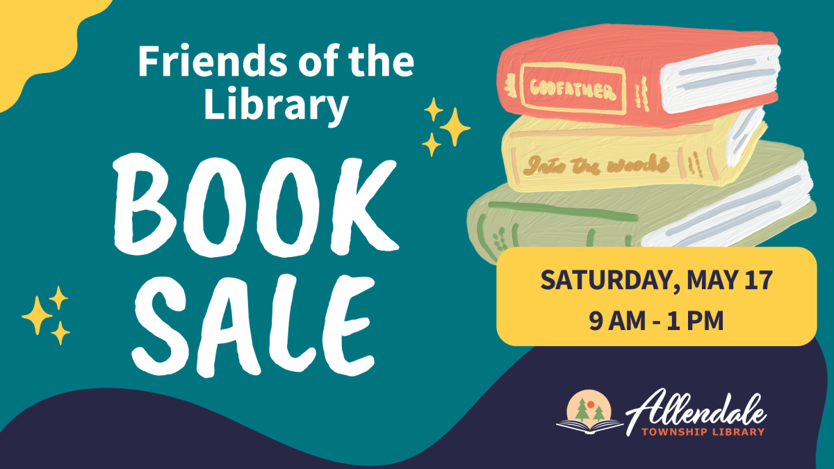 Friends of the Library Book Sale on Saturday, May 18 from 9 AM - 1 PM.